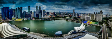обоя города, сингапур, панорама, вид, сверху