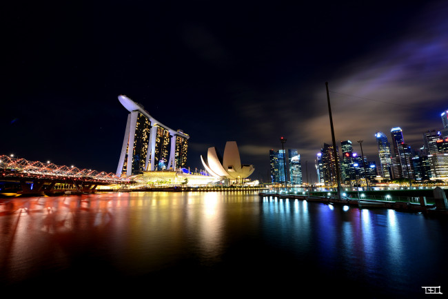Обои картинки фото города, сингапур, hdr, ночь, огни