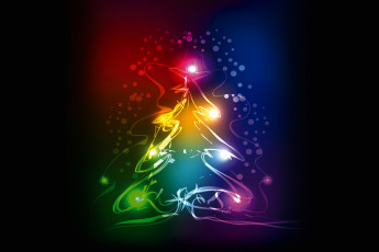 обоя рисованное, праздники, neon, елка, новый, год, рождество, tree, christmas, colors, xmas