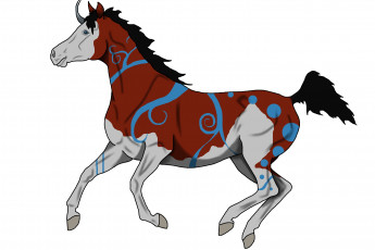 Картинка рисованное животные +сказочные +мифические лошадь фон взгляд грива бег