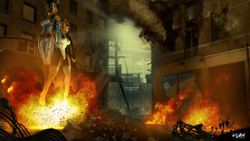 Картинка 3д+графика фантазия+ fantasy девушки огонь город