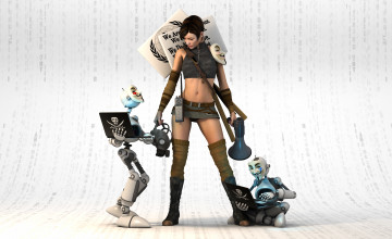 Картинка 3д+графика фантазия+ fantasy рендеринг девушка взгляд роботы маски вендетта