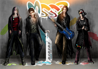 Картинка аниме музыка противогаз маска наушники гитара музыкальные инструменты парни арт mega nxxn