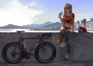 Картинка аниме unknown +другое велосипед фон взгляд девушка