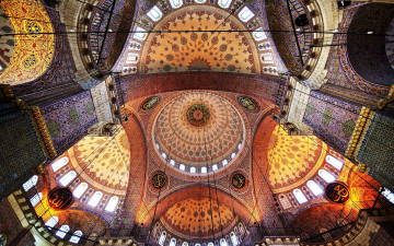 Картинка интерьер убранство +роспись+храма мечеть купол узор краски архитектура религия