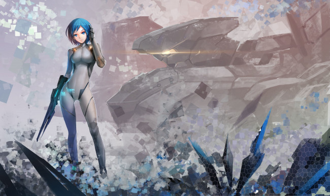 Обои картинки фото аниме, оружие,  техника,  технологии, девушка, корабль, reisun001, арт