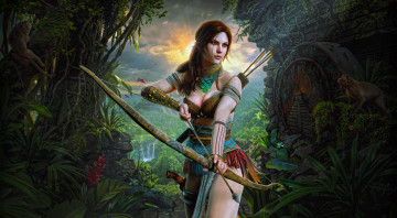 Картинка видео+игры tomb+raider+ other девушка фон джунгли лук стрелы