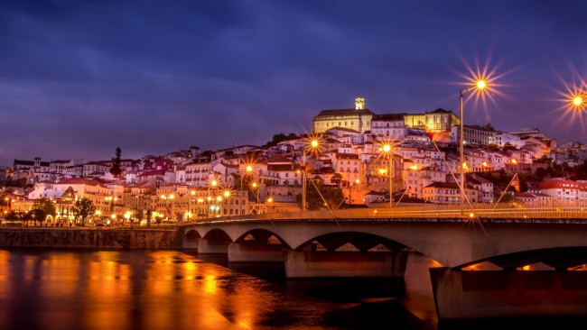 Обои картинки фото coimbra, portugal, города, - огни ночного города