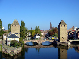 обоя города, страсбург, франция, башни, мост, река