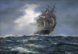 Картинка henry scott moontrack wool clipper salamis рисованные парусник море шторм фрегат