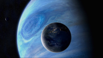 Картинка космос арт планеты спутник огни звезды