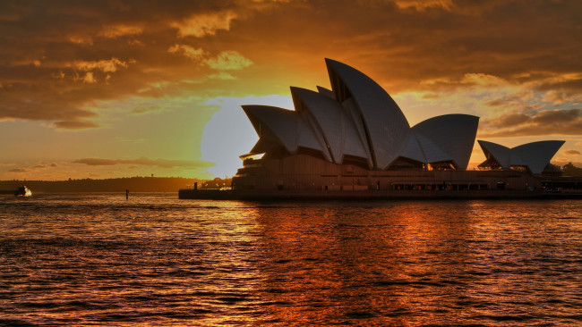 Обои картинки фото города, сидней, австралия, закат, опера