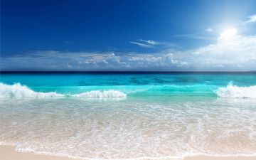 обоя природа, моря, океаны, песок, солнце, пляж, море, sunshine, emerald, beach, ocean, blue, sea