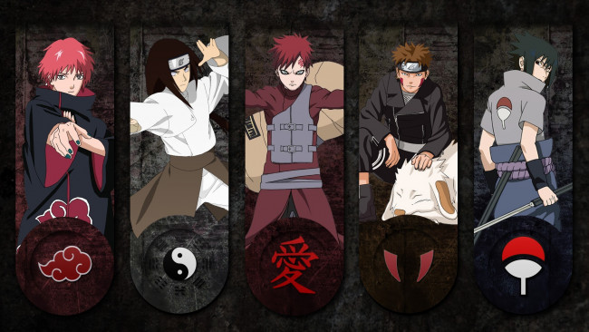 Обои картинки фото аниме, naruto, sasuke, uchiha, kiba, gaara, neji, sasori