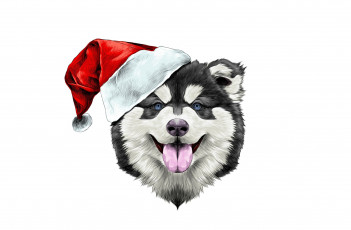 обоя рисованное, животные,  собаки, happy, santa, claus, 2018, собака, счастье, шапка, new, year, новый, год, dog, шляпа, праздник