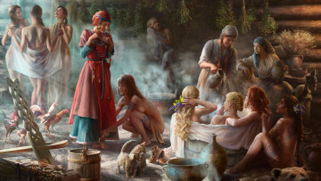 Картинка рисованное живопись баня