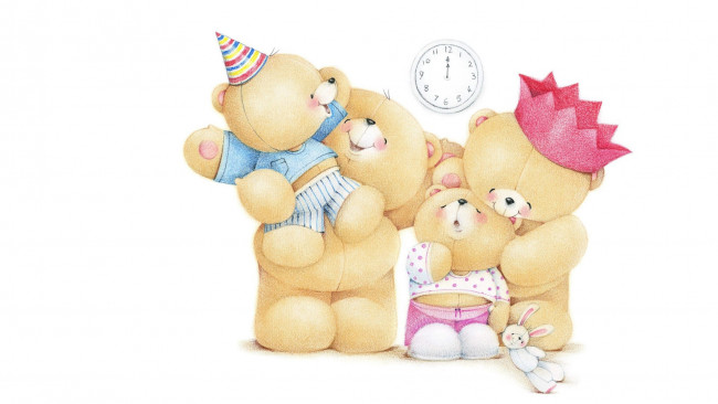 Обои картинки фото рисованное, мишки тэдди, семья, детская, мама, мишки, настроение, teddy, bears, праздник, дети, арт, папа, forever, friends, deckchair, bear