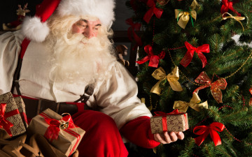 обоя праздничные, дед мороз,  санта клаус, christmas, дед, мороз, санта, клаус, подарки, рождество, новый, год, елка