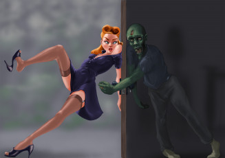 Картинка рисованное комиксы зомби фон девушка