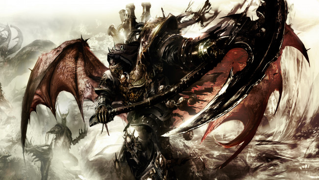 Обои картинки фото видео игры, warhammer 40k, демон, крылья, коса