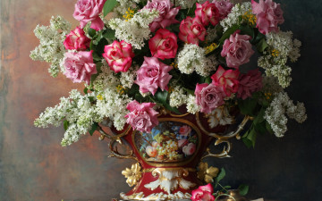 Картинка цветы букеты +композиции ваза букет розы сирень