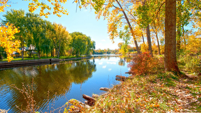 Обои картинки фото природа, реки, озера, деревья, река, осень, листва
