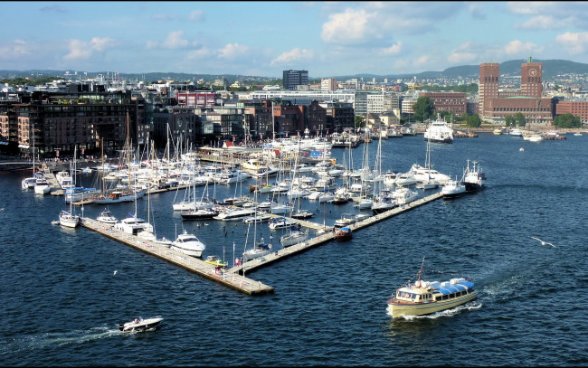 Обои картинки фото осло, города, норвегия, дома, море, панорама