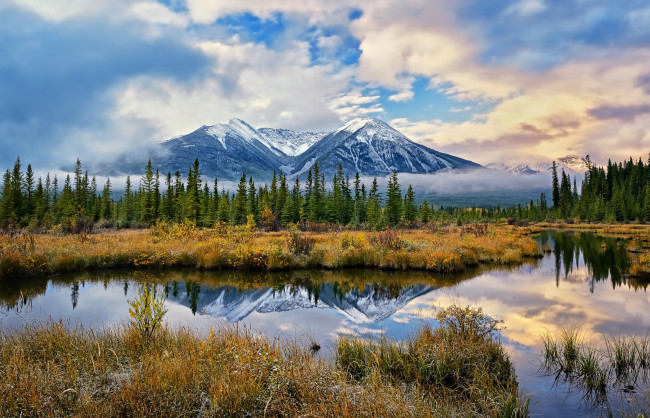 Обои картинки фото banff, national, park, природа, реки, озера, банф, canada, канада, река, горы, отражение, пейзаж