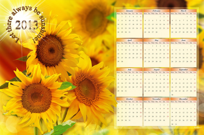 Обои картинки фото календари, цветы, подсолнухи