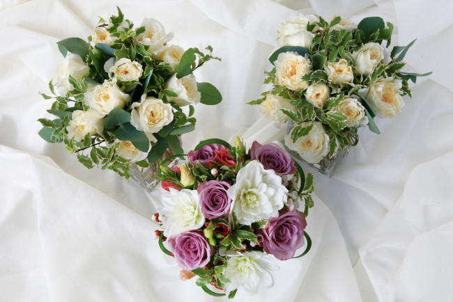 Обои картинки фото цветы, букеты, композиции, свадебный, розы, георгины