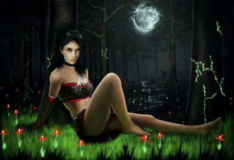 Картинка фэнтези девушки девушка полная луна лес поляна