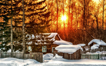 Картинка города -+пейзажи снег восход зима