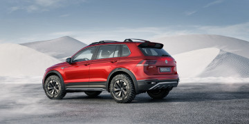 обоя автомобили, volkswagen, 2016г, active, concept, gte, tiguan, красный