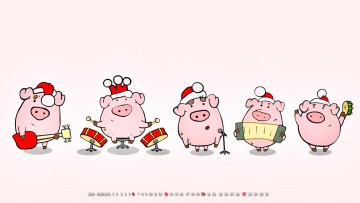 Картинка календари праздники +салюты шапка баян свинья поросенок гитара