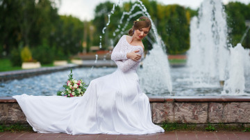 Картинка девушки -unsort+ невесты фонтан белое платье невеста