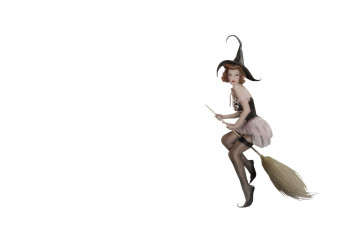 Картинка фэнтези маги +волшебники ведьма девушка шляпа метла