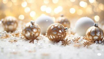 обоя праздничные, - разное , новый год, зима, шарики, снег, снежинки, природа, узоры, рождество, сугробы