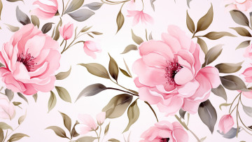 Картинка рисованное цветы листья текстура весна белый фон розовые пионы пион