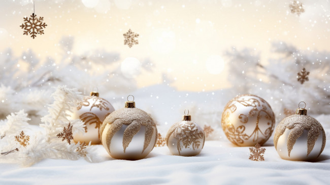 Обои картинки фото праздничные, - разное , новый год, зима, шарики, снег, снежинки, природа, узоры, рождество, сугробы