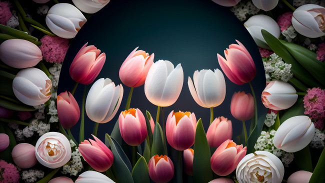 Обои картинки фото рис, рисованное, цветы, букет, весна, тюльпаны, ии-арт, нейросеть