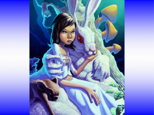 Картинка девочка большой белый кролик фэнтези красавицы чудовища