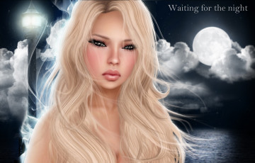 Картинка 3д графика portraits портрет блондинка волосы фонарь луна
