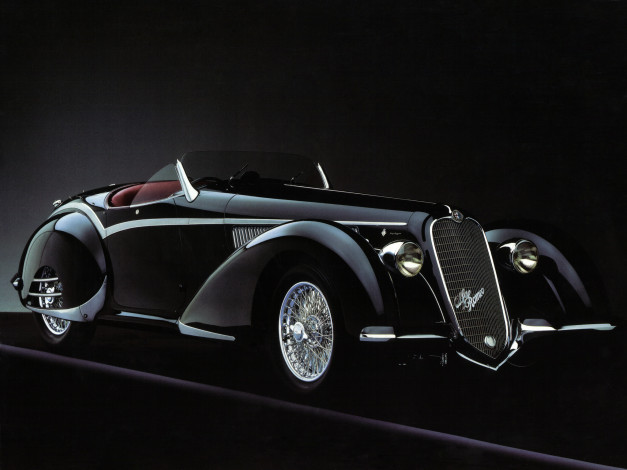 Обои картинки фото автомобили, классика, alfa, romeo, 1938, retro, black, ретро, черный