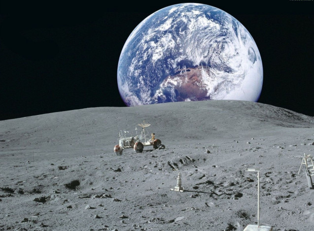 Обои картинки фото космос, луна, вид, земли, с, луны, земля, планета