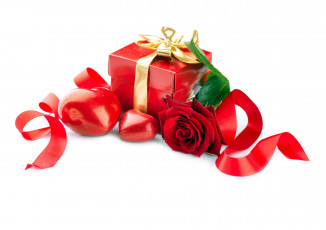 Картинка праздничные день+святого+валентина +сердечки +любовь красный роза сердечки лента бант коробка