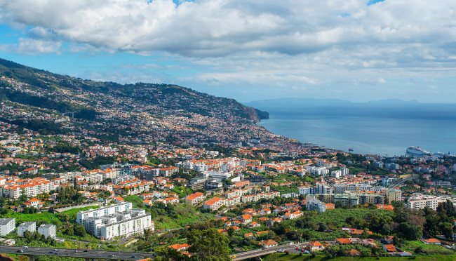 Обои картинки фото funchal madeira португалия, города, - панорамы, португалия, мадейра, дома, море, панорама