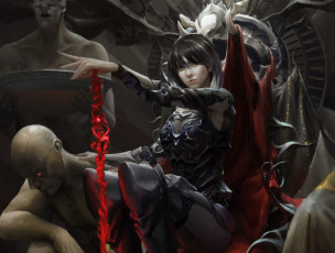 Картинка фэнтези девушки демоница арт взгляд трон слуги
