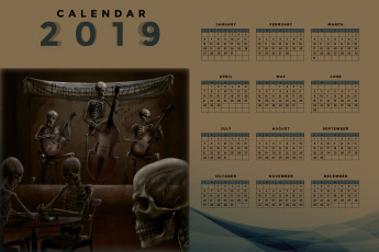 обоя календари, фэнтези, скелет, гитара, контрабас