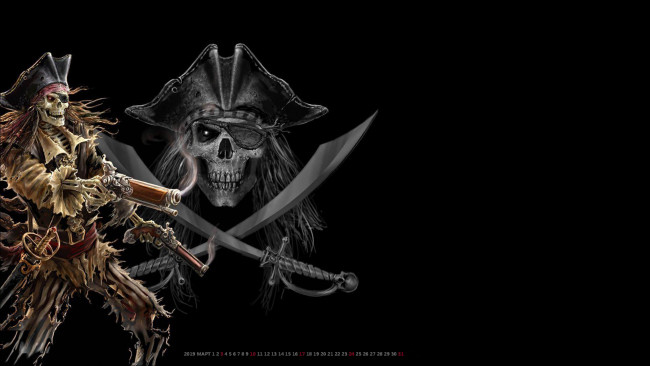 Обои картинки фото календари, фэнтези, скелет, пират, оружие