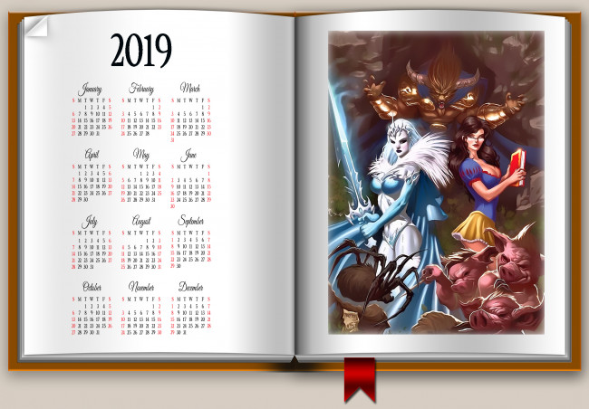 Обои картинки фото календари, фэнтези, существо, женщина, книга, паук, оружие